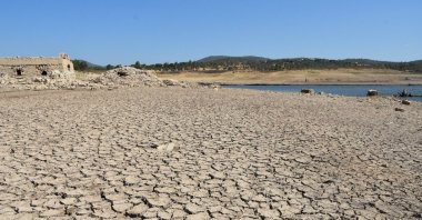 Front view of one of the depleted dams that provides water to Bodrum, Muğla, southwestern Türkiye, Oct. 10, 2023. (DHA Photo)