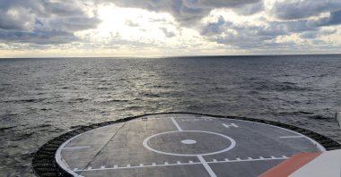 The Finnish Border Guard&#039;s offshore patrol vessel Turva is seen guarding at sea near the place where the damaged Balticconnector gas pipeline is pinpointed in the Gulf of Finland, Oct. 10, 2023. (Reuters Photo)