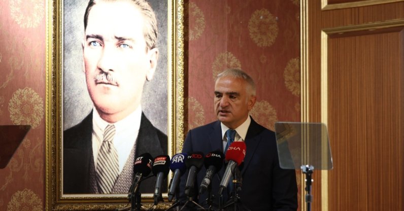 Culture and Tourism Minister Mehmet Nuri Ersoy announces the return of 37 artifacts to Türkiye during the Archaeology Workshop, Ankara, Türkiye, Oct. 11, 2023. (IHA Photo)