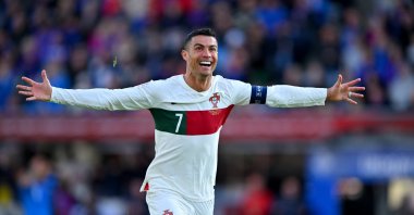 Portugal's Cristiano Ronaldo celebrates his goal during the UEFA EURO 2024 Qualifying Round Group J match against Iceland at Laugardalsvollur, Reykjavik, Iceland, June 20, 2023. (Getty Images Photo)
