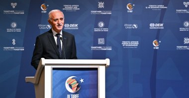 Nail Olpak, the head of the Foreign Economic Relations Board (DEIK), delivers a speech during the opening ceremony of the 4th Türkiye-Africa Business and Economic Forum, Istanbul, Türkiye, Oct. 12, 2023. (AA Photo)