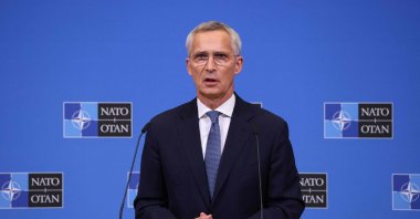 Secretary-General of NATO Jens Stoltenberg gives news conference at the NATO headquarters in Brussels, on Oct.12, 2023. (AFP Photo)