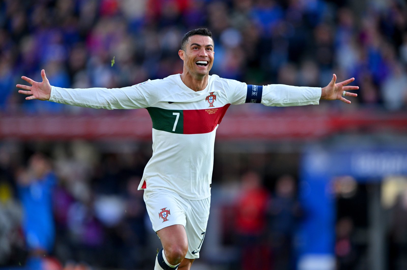 Portugal&#039;s Cristiano Ronaldo celebrates his goal during the UEFA EURO 2024 Qualifying Round Group J match against Iceland at Laugardalsvollur, Reykjavik, Iceland, June 20, 2023. (Getty Images Photo)