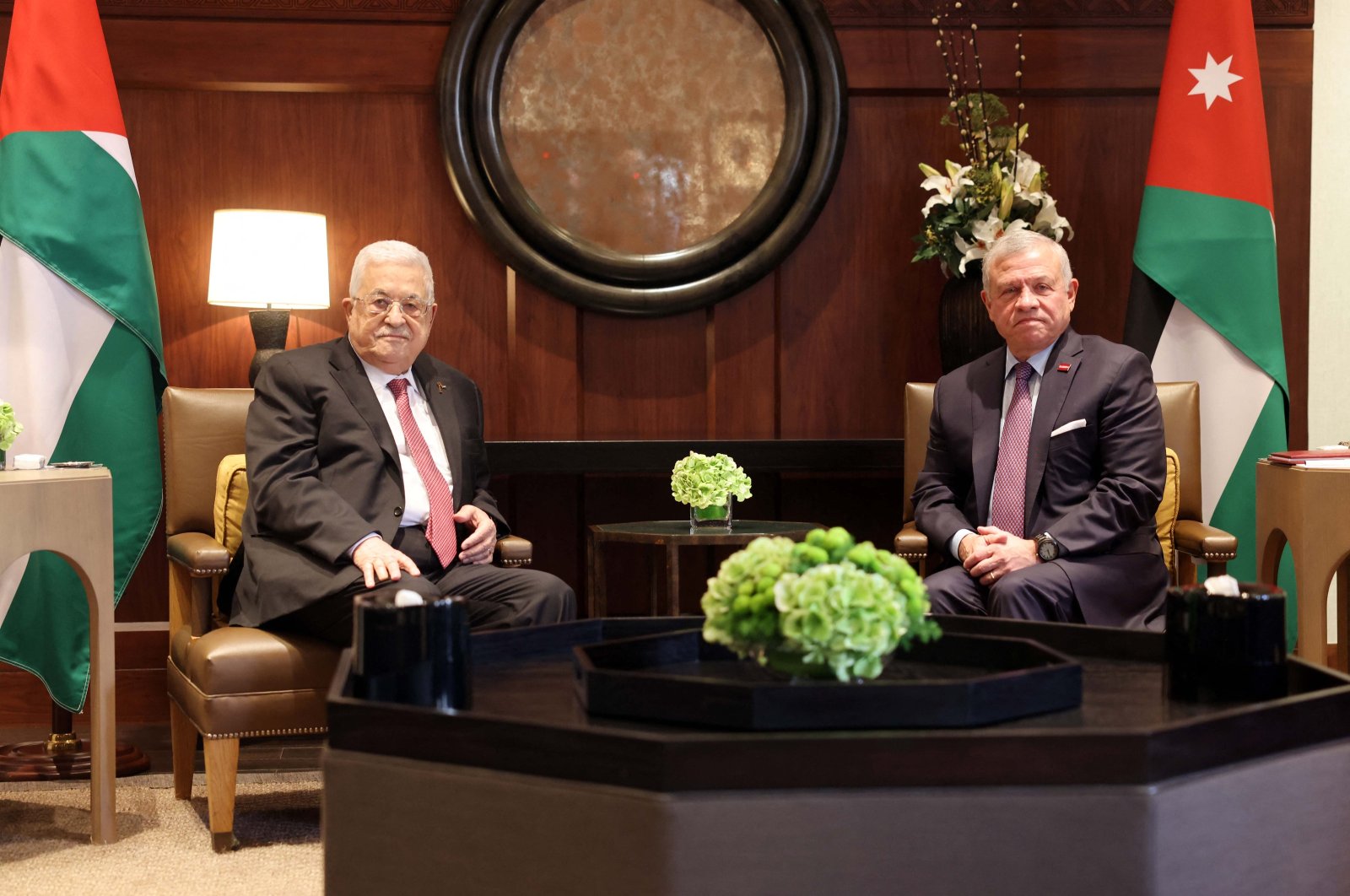 Jordan&#039;s King Abdullah II (R) meets with Palestinian President Mahmoud Abbas in Amman, Jordan, Oct. 12, 2023. (AFP Photo)
