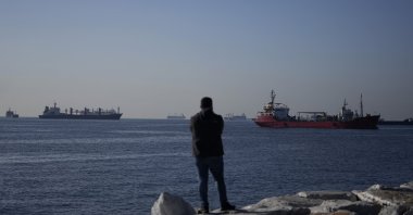 Cargo ships anchored in the Marmara Sea await to cross the Bosphorus Straits in Istanbul, Türkiye, Nov. 1, 2022. (AP Photo)