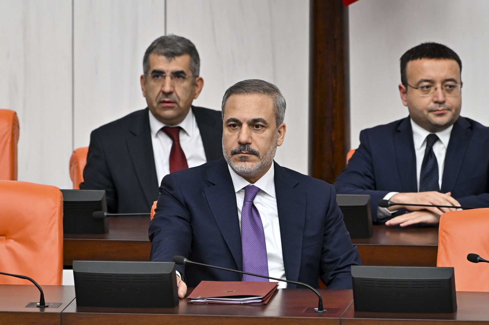 Hakan Fidan attends a parliamentary session on the Palestine-Israel conflict, in the capital Ankara, Türkiye, Oct. 12, 2023. (AA Photo)