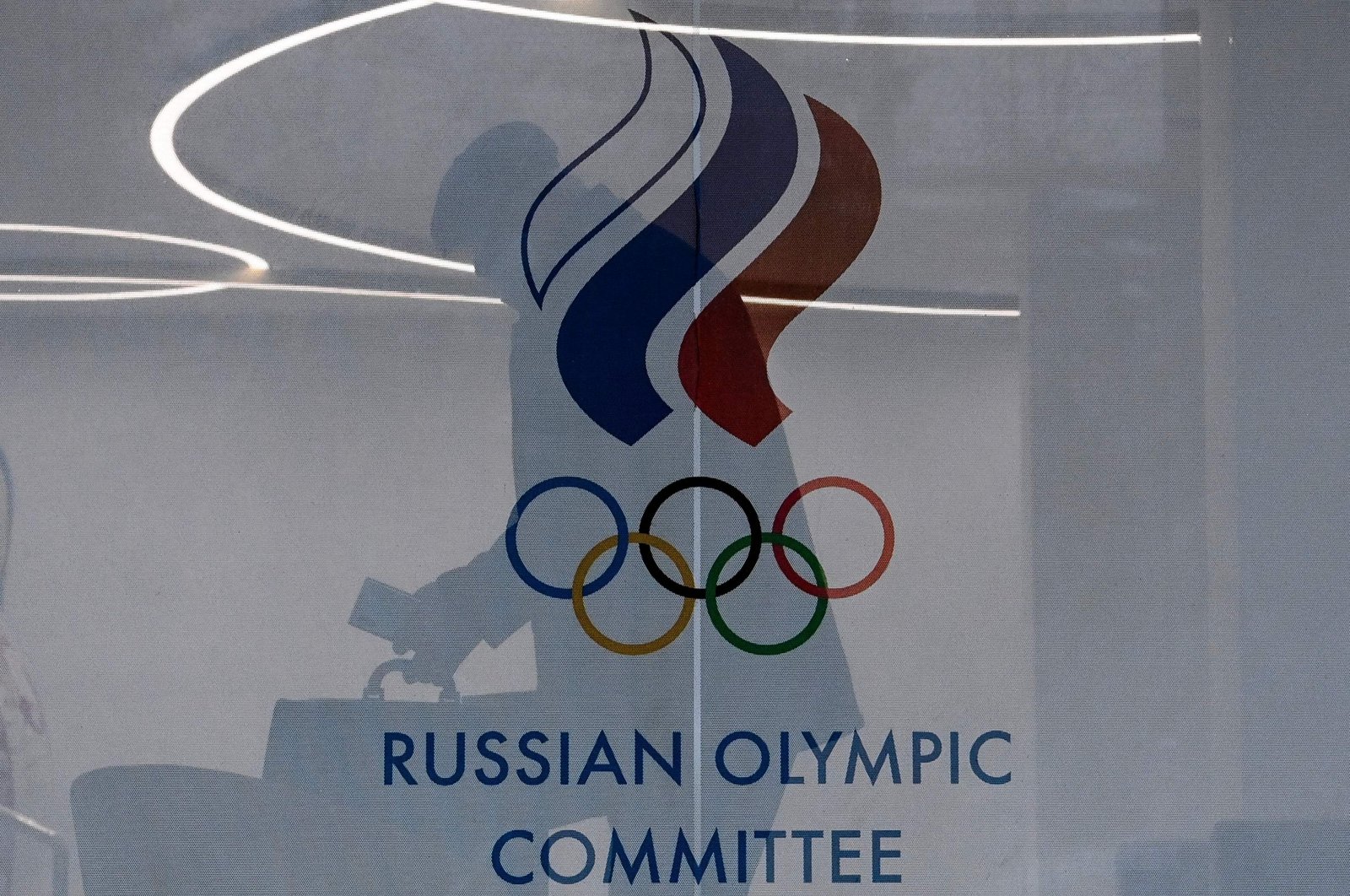 Logo of the Russian Olympic Committee (ROC) on the window of its headquarters, Moscow, Russia, Dec. 17, 2020. (AFP Photo)