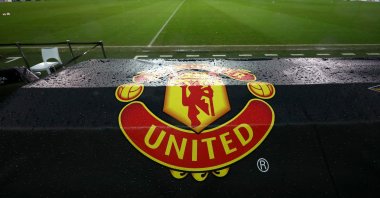 A Manchester United logo is seen inside the stadium prior to the UEFA Europa League round of 32 first leg match between Club Brugge and Manchester United at Jan Breydel Stadium, Brugge, Belgium, Feb. 20, 2020. (Getty Images Photo)