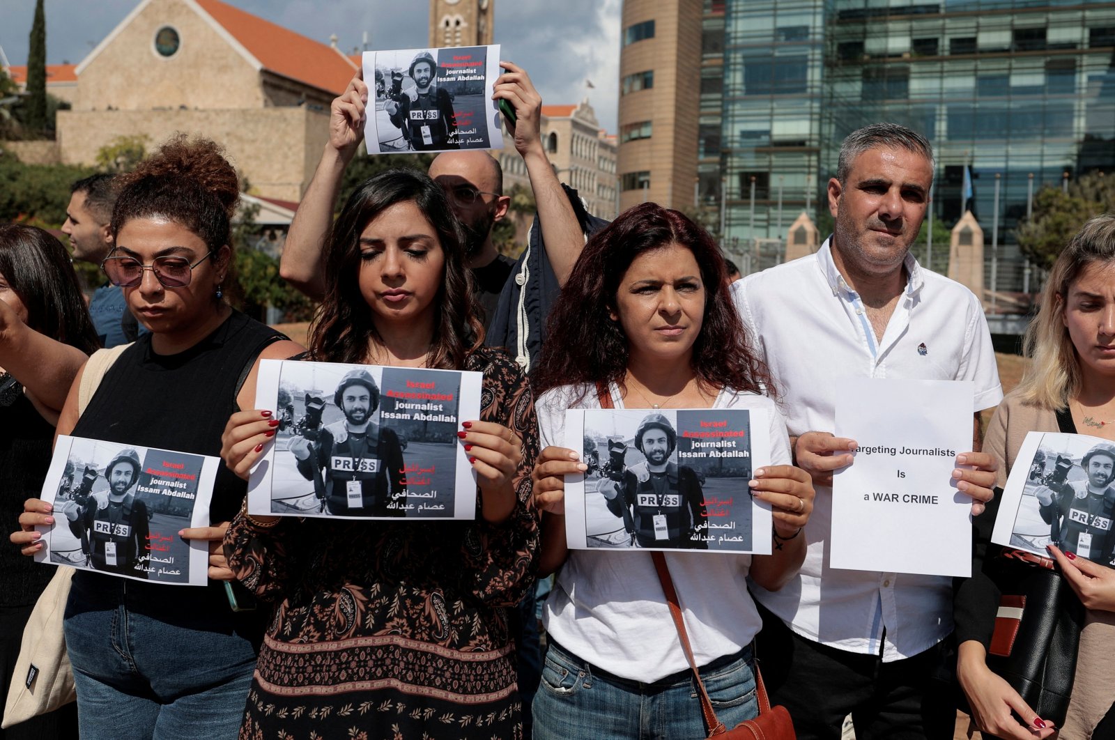 Lebanese journalists protest the killing of Reuters&#039; Issam Abdallah, blamed on Israel, in Beirut, Lebanon, Oct. 15, 2023. (Reuters Photo)