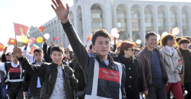 "All approaches to youth policy in Central Asia should be evaluated in line with the political conjuncture of the region. Youth policy is mainly shaped around this sense of patriotism and civic responsibility through nongovernmental organizations (NGOs) to contribute to the moral and intellectual rhetoric of the governments." Bishkek, Kyrgyzstan, Oct. 25, 2011. (AP Photo)