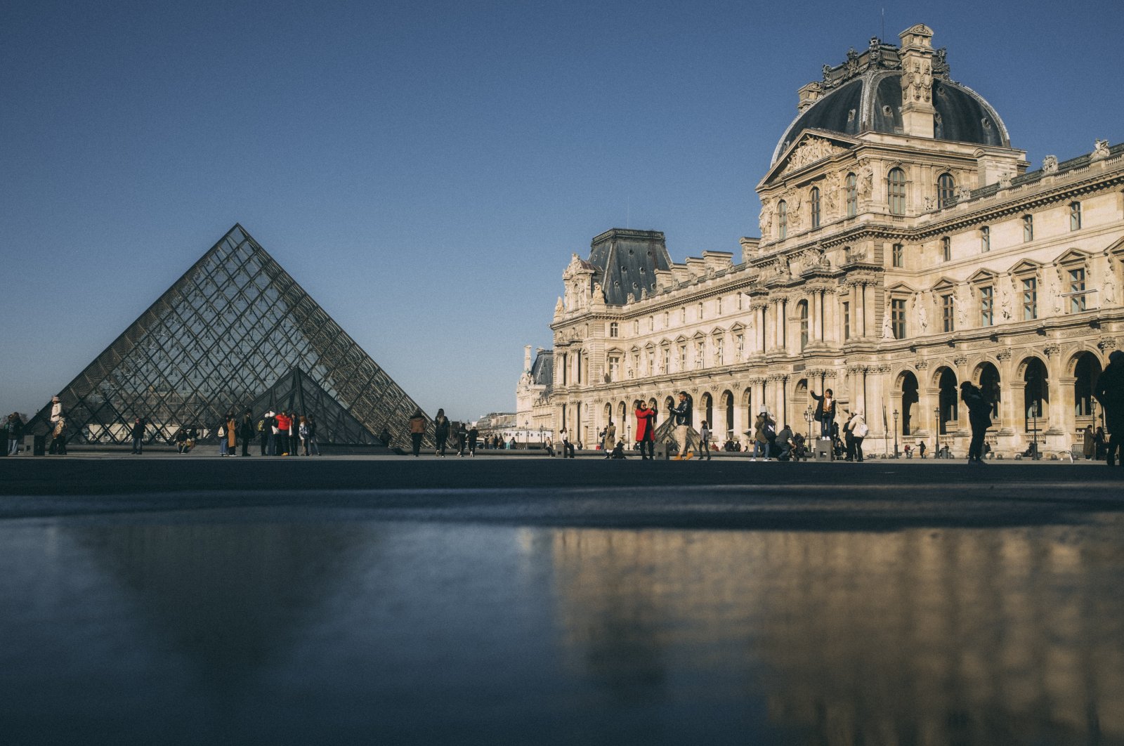 Glass pyramids in the courtyard of the Louvre Museum, Paris, France, Feb. 7, 2023. (Getty Images Photo)