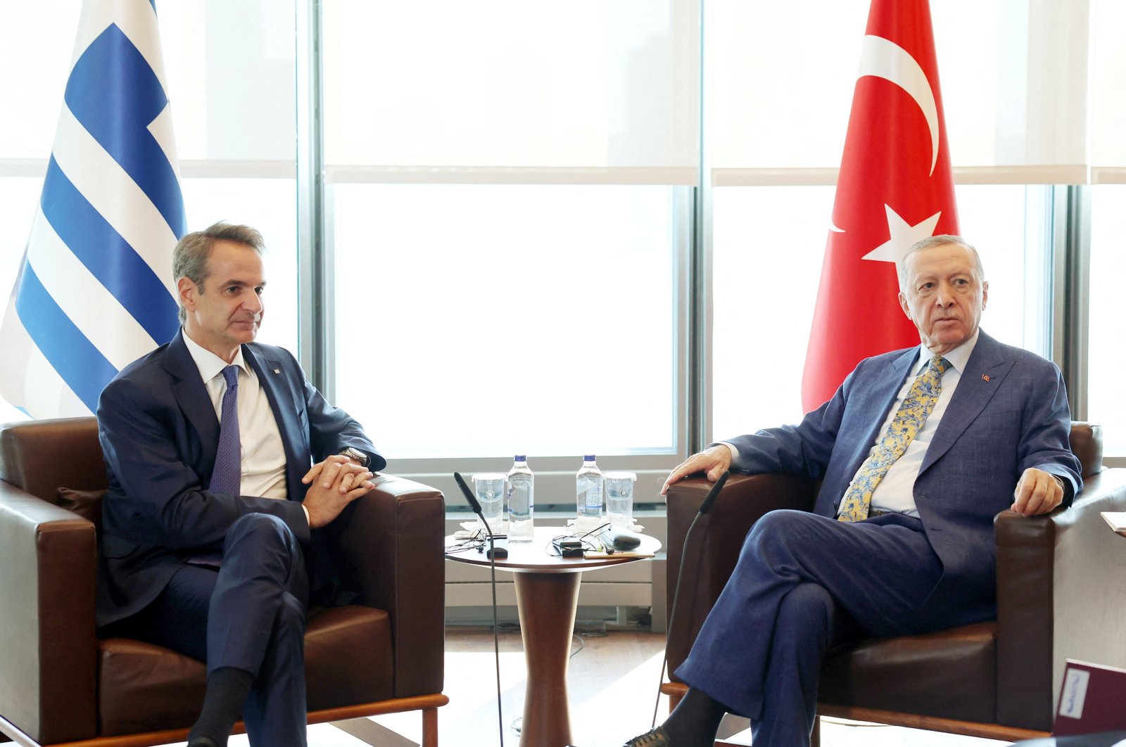 President Tayyip Erdoğan meets with Greek Prime Minister Kyriakos Mitsotakis in New York, U.S., Sept. 20, 2023. (Presidential Press Office via Reuters, File Photo)