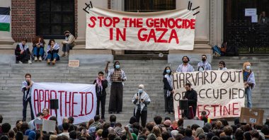 Supporters of Palestine gather at Harvard University to show their support for Palestinians in Gaza at a rally in Cambridge, Massachusetts, U.S., Oct. 14, 2023. (AFP Photo)