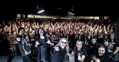 Turkish heavy metal band Pentagram poses during a concert. (Photo courtesy of Biletinial)