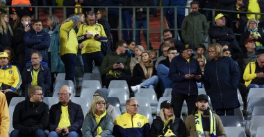 Sweden fans inside the King Baudouin Stadium after the Euro 2024 qualifiers Group F match between Belgium and Sweden was suspended following a shooting, Brussels, Belgium, Oct. 16, 2023. (Reuters Photo)