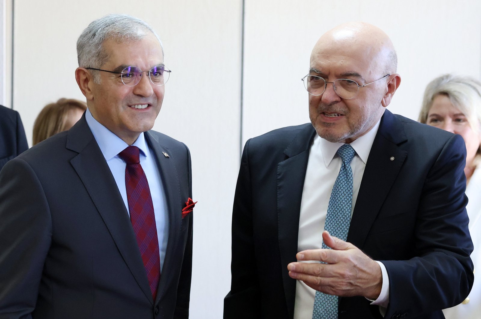 Deputy Foreign Minister Burak Akçapar (L) and Greek Deputy Foreign Minister Konstantinos Fragogiannis meet in Athens, Greece, Oct. 16, 2023. (AA Photo)