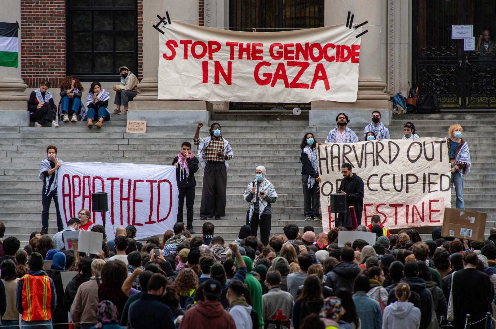 Supporters of Palestine gather at Harvard University to show their support for Palestinians in Gaza at a rally in Cambridge, Massachusetts, U.S., Oct. 14, 2023. (AFP Photo)