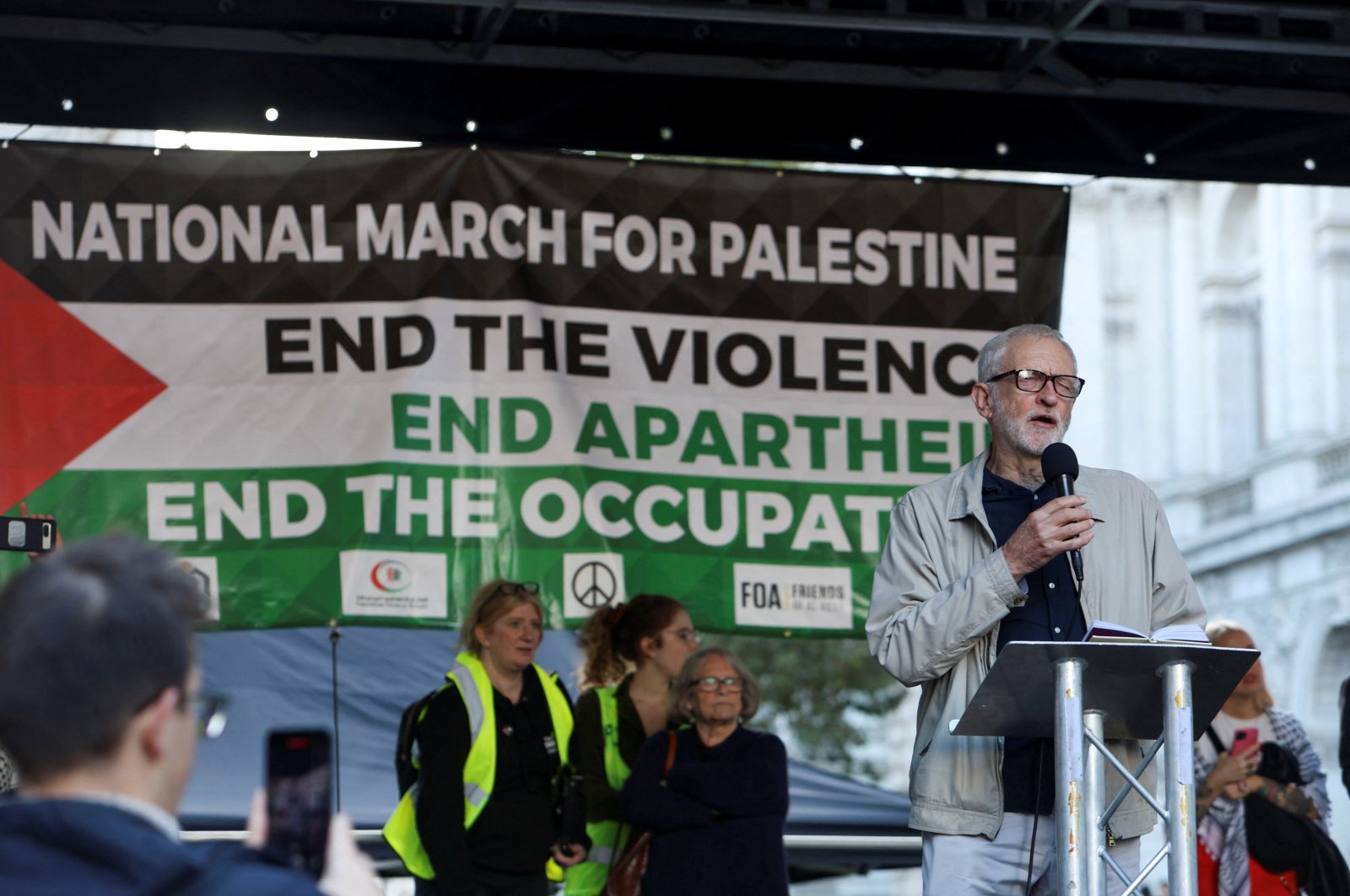 Former leader of the Labour Party Jeremy Corbyn speaks during a protest in solidarity with Palestinians, London, Britain, Oct. 14, 2023. (Reuters File Photo)