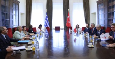 Deputy Foreign Minister Burak Akçapar and his Greek counterpart Konstantinos Frangogiannis lead their delegations in the fifth round of Positive Agenda talks in Athens, Greece, on Oct. 17, 2023. (AA Photo)