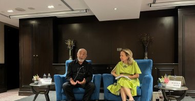 Cuban writer Leonardo Padura (L) and Mariela Sagel of Panama during the conference, Istanbul, Türkiye, Oct. 10, 2023. (Photo courtesy of Cervantes Institute)