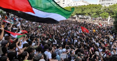 Protesters gather for an anti-Israel demonstration in Tunis, Tunisia, Oct. 18, 2023. (AFP Photo)