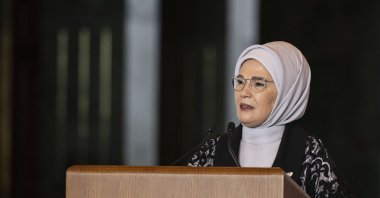 First lady Emine Erdoğan speaks at an event in the capital Ankara, Türkiye, Oct. 3, 2023. (AA Photo)