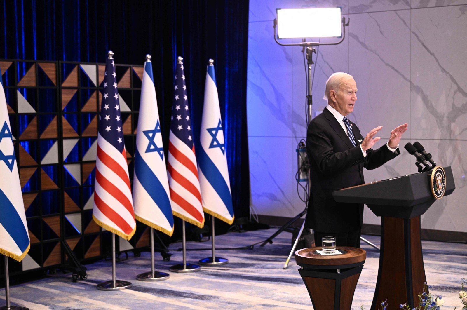 U.S. President Joe Biden holds a news conference in Tel Aviv, Israel, Oct. 18, 2023. (AFP Photo)