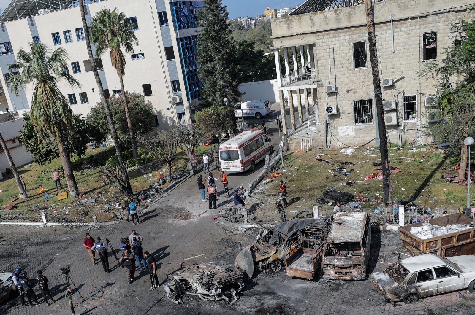 The scene at Al-Ahli hospital in Gaza following Israel&#039;s attack, Palestine, Oct. 18, 2023. (EPA Photo)