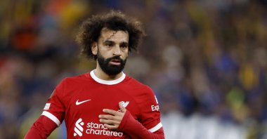 Liverpool&#039;s Mohamed Salah on the pitch during the UEFA Europa League match between Liverpool FC and R. Union Saint-Gilloise at Anfield, Liverpool, U.K., Oct. 5, 2023. (Getty Images Photo)