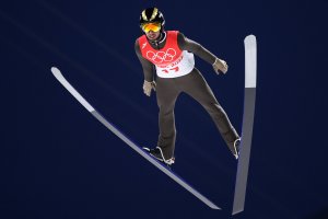 Türkiye&#039;s Fatih Arda Ipcioglu competes during the Men&#039;s Large Hill Individual Trial Round for Qualification on Day 7 of the Beijing 2022 Winter Olympics at National Ski Jumping Centre, Zhangjiakou, China, Feb. 11, 2022. (Getty Images Photo)