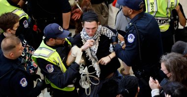 Demonstrators are detained by U.S. Capitol Police in Washington, D.C., U.S., Oct. 18, 2023. (AFP Photo)