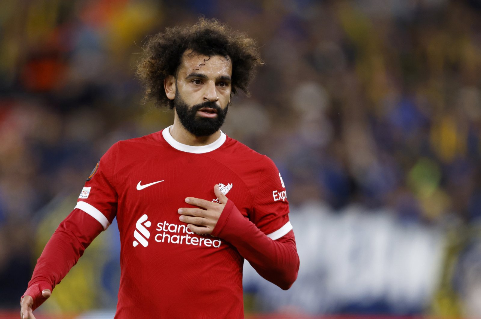 Liverpool&#039;s Mohamed Salah on the pitch during the UEFA Europa League match between Liverpool FC and R. Union Saint-Gilloise at Anfield, Liverpool, U.K., Oct. 5, 2023. (Getty Images Photo)