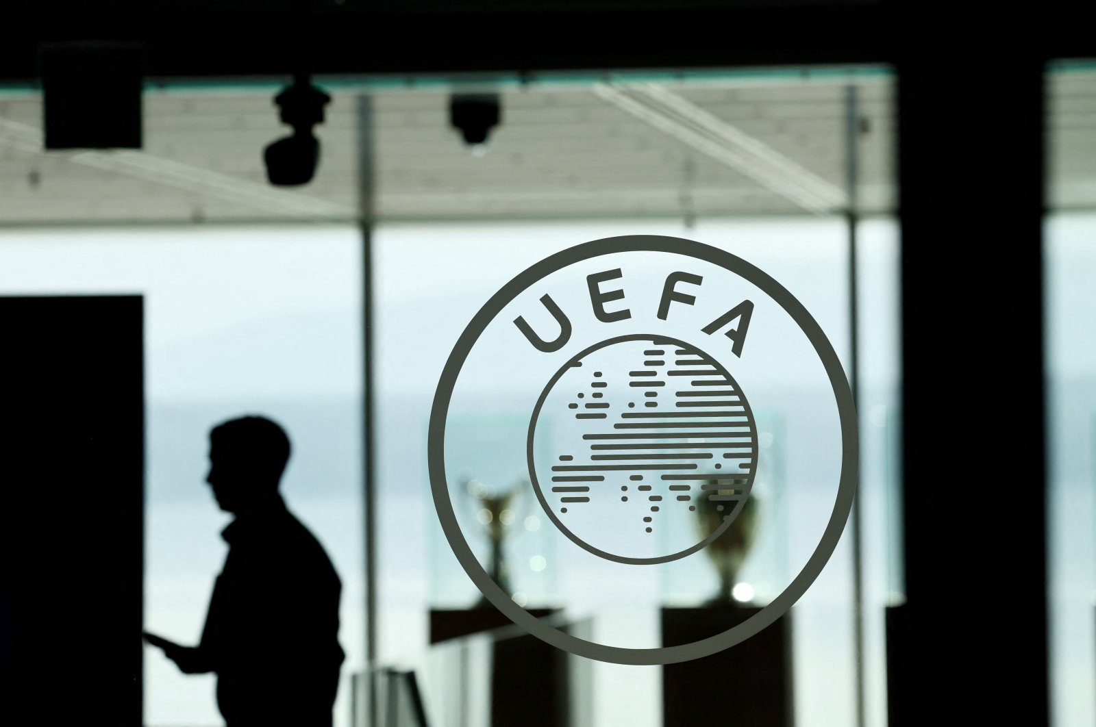 The UEFA logo is pictured at its headquarters, Nyon, Switzerland, Oct. 10, 2023. (Reuters File Photo)
