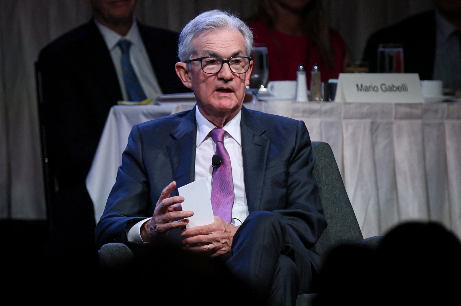 Federal Reserve Chair Jerome Powell speaks during a meeting of the Economic Club of New York in New York City, U.S., Oct. 19, 2023. (Reuters Photo)