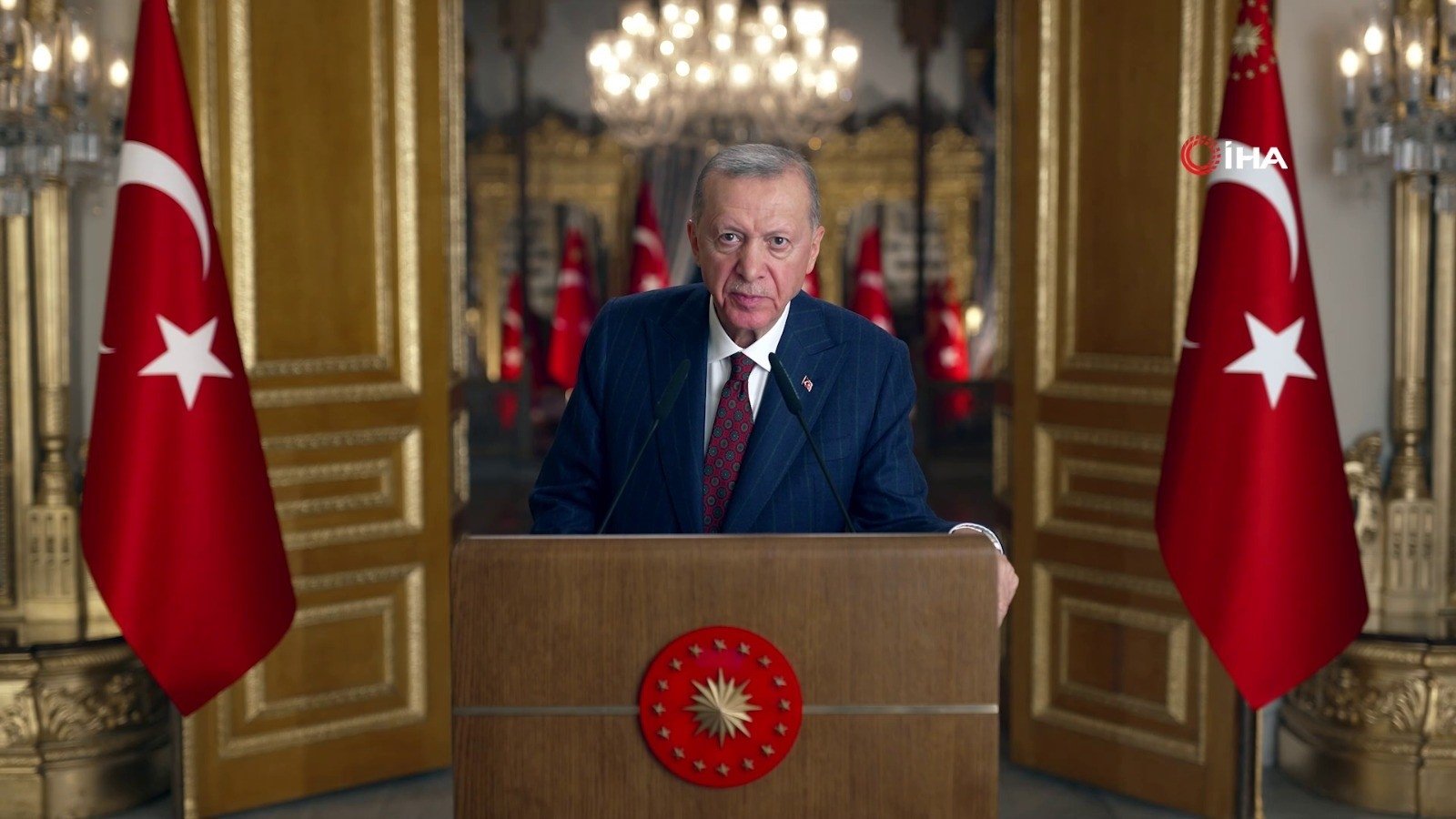 President Recep Tayyip Erdoğan sends video message to the 9th Turkish Medical World Congress, Istanbul, Türkiye, Oct. 20, 2023. (IHA Photo)