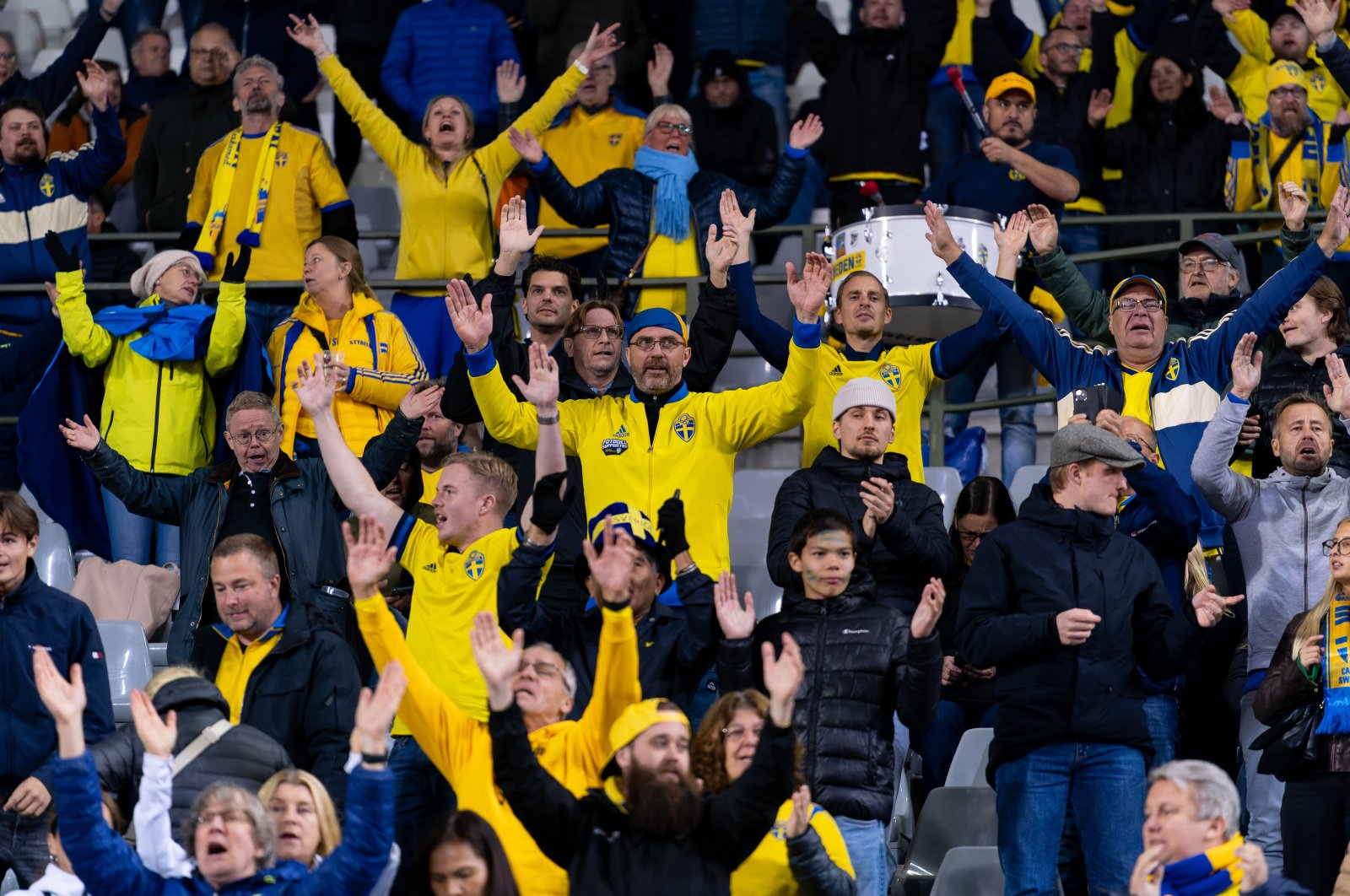 Fans and supporters of Sweden as they are being detained because of a terrorist threat after the UEFA Euro 2024 Group F qualifiers match against Belgium at King Baudouin Stadium, Brussels, Belgium, Oct. 16, 2023. (Getty Images Photo)