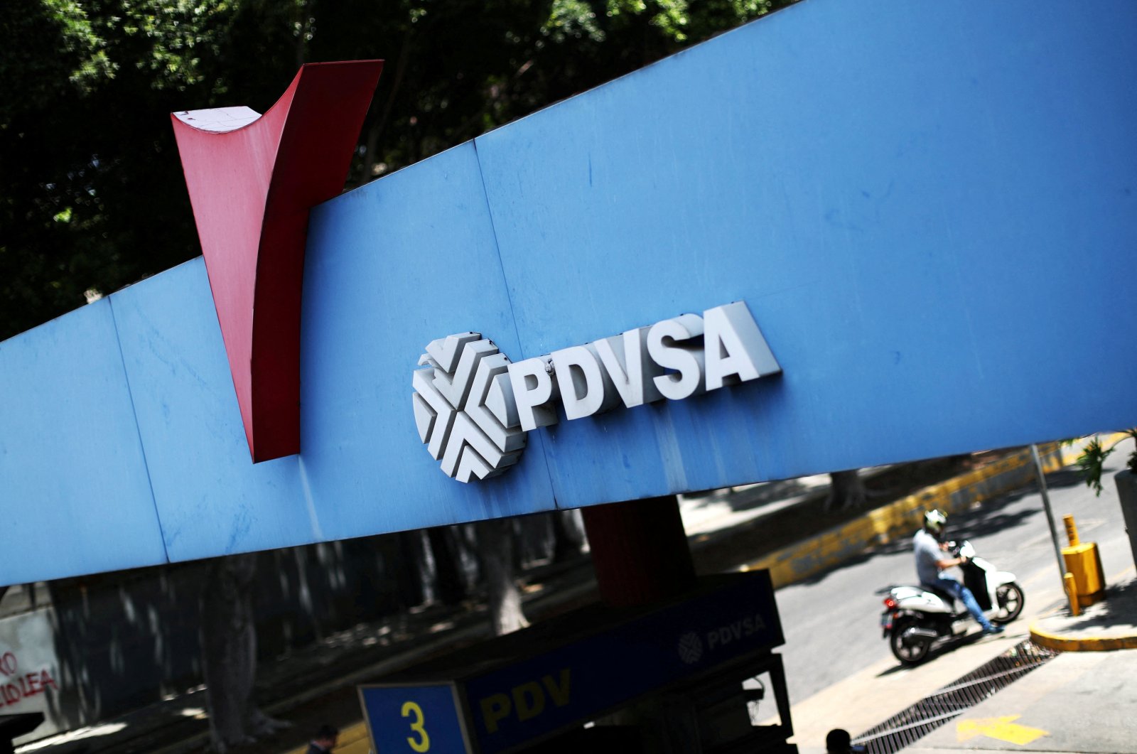 A state oil company PDVSA&#039;s logo is seen at a gas station in Caracas, Venezuela, May 17, 2019. (Reuters Photo)