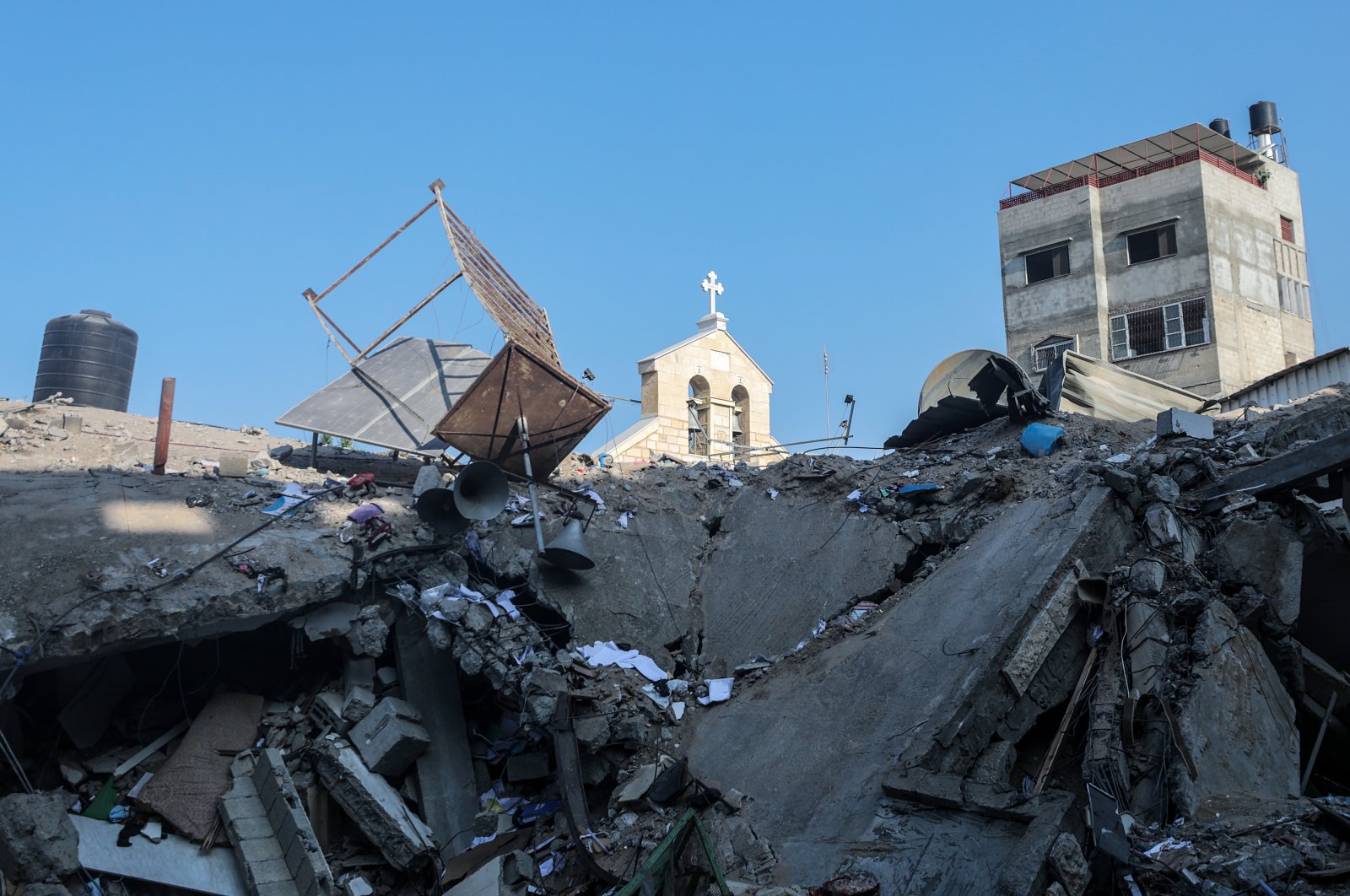 The Greek Orthodox church has been severely damaged in Israeli airstrikes in Gaza, Palestine, Oct. 20, 2023. (EPA Photo)