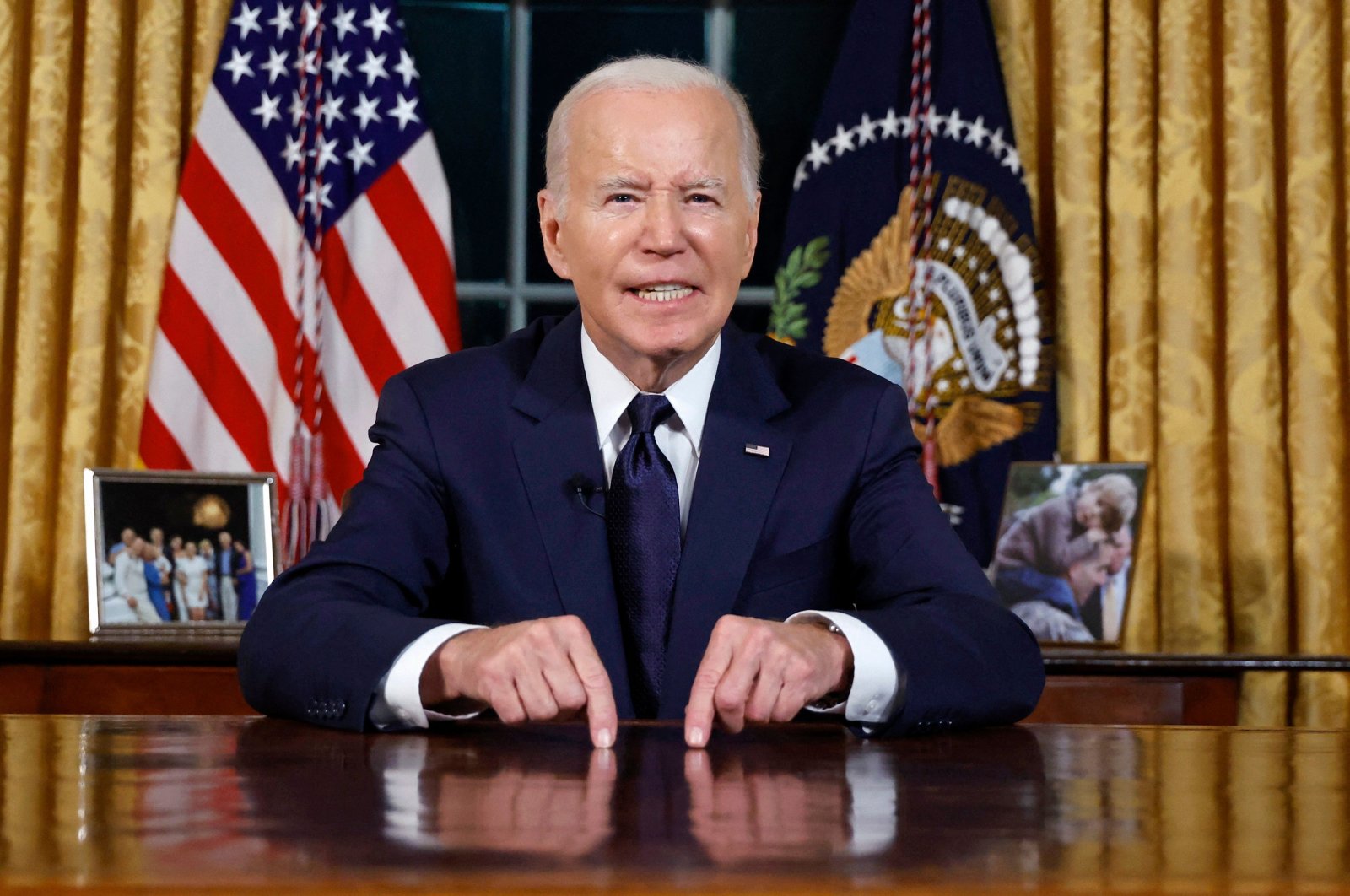 U.S. President Joe Biden addresses the nation on the Israel-Palestine and Russia-Ukraine conflicts from the Oval Office of the White House, Washington, D.C., U.S., Oct. 19, 2023. (AFP Photo)