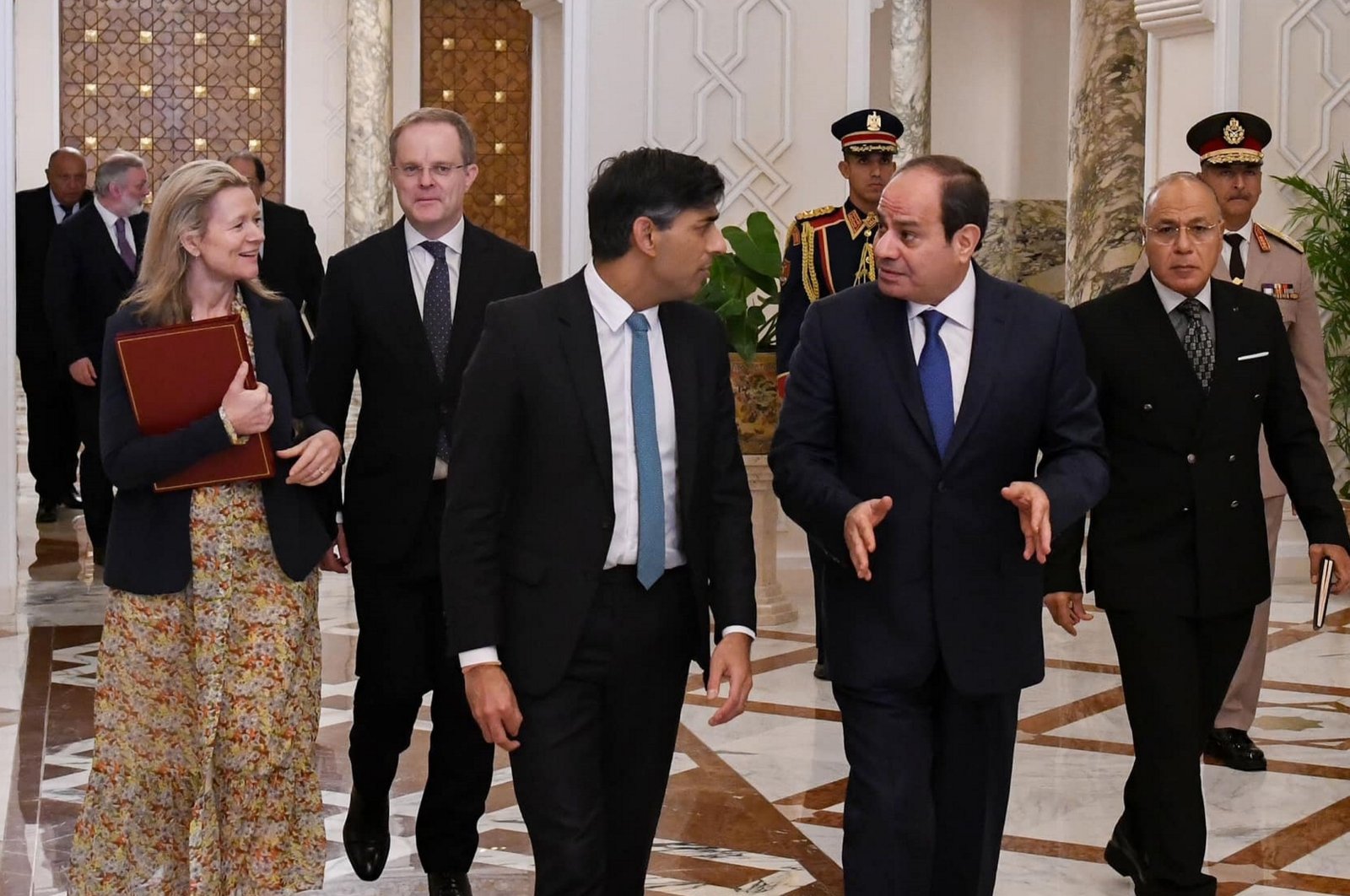 British Prime Minister Rishi Sunak (L) and Egyptian President Abdel-Fattah el-Sissi meet in Cairo, Egypt, Oct. 20, 2023. (Handout by Egyptian Presidency via AA Photo)