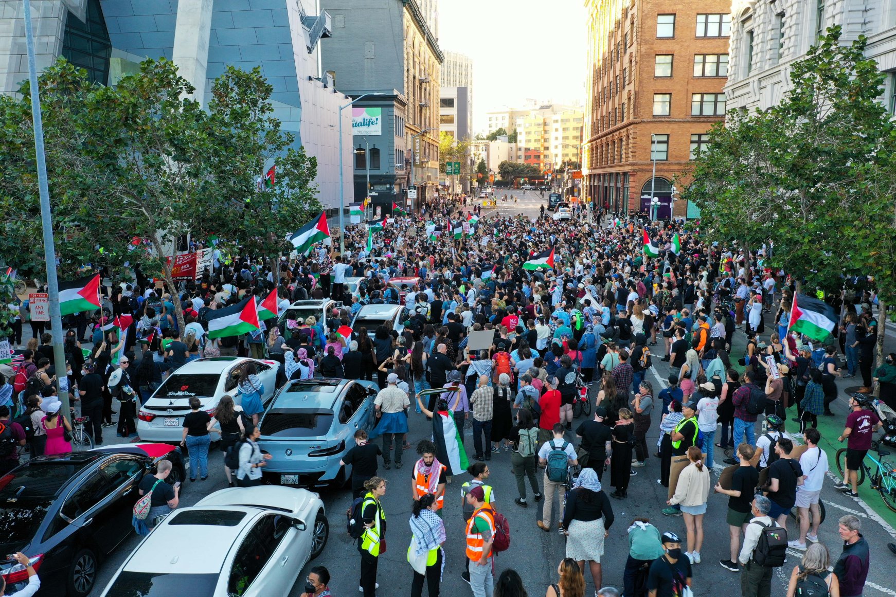 San Francisco Protest Demonstrators chained themselves outside the