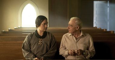 This image released by Apple TV  shows Lily Gladstone and director Martin Scorsese on the set of "Killers of the Flower Moon." (AP Photo)