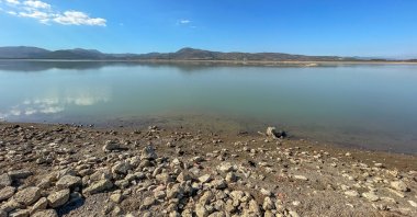 A view of one of the dams in which the water receded amid drought, Izmir, western Türkiye, Oct. 21, 2023. (AA Photo)