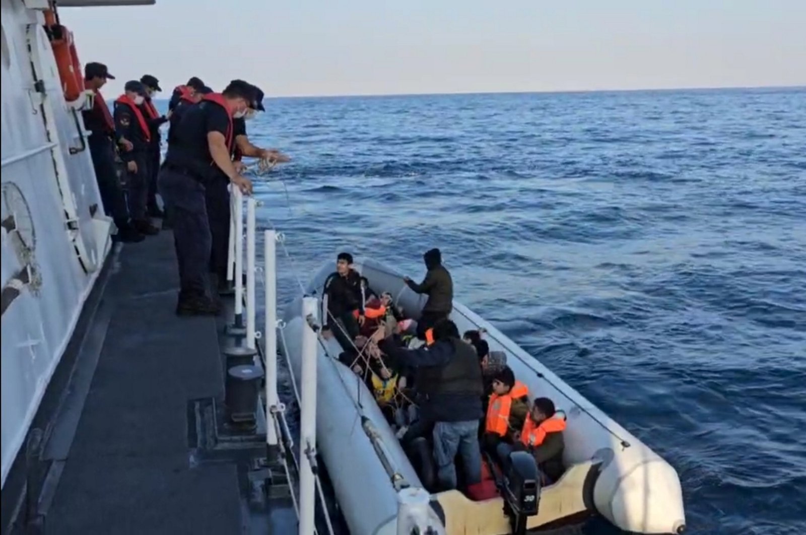 The coast guard rescues 78 irregular migrants off Izmir province&#039;s Seferihisar district, Türkiye, Oct. 18, 2023 (AA Photo)