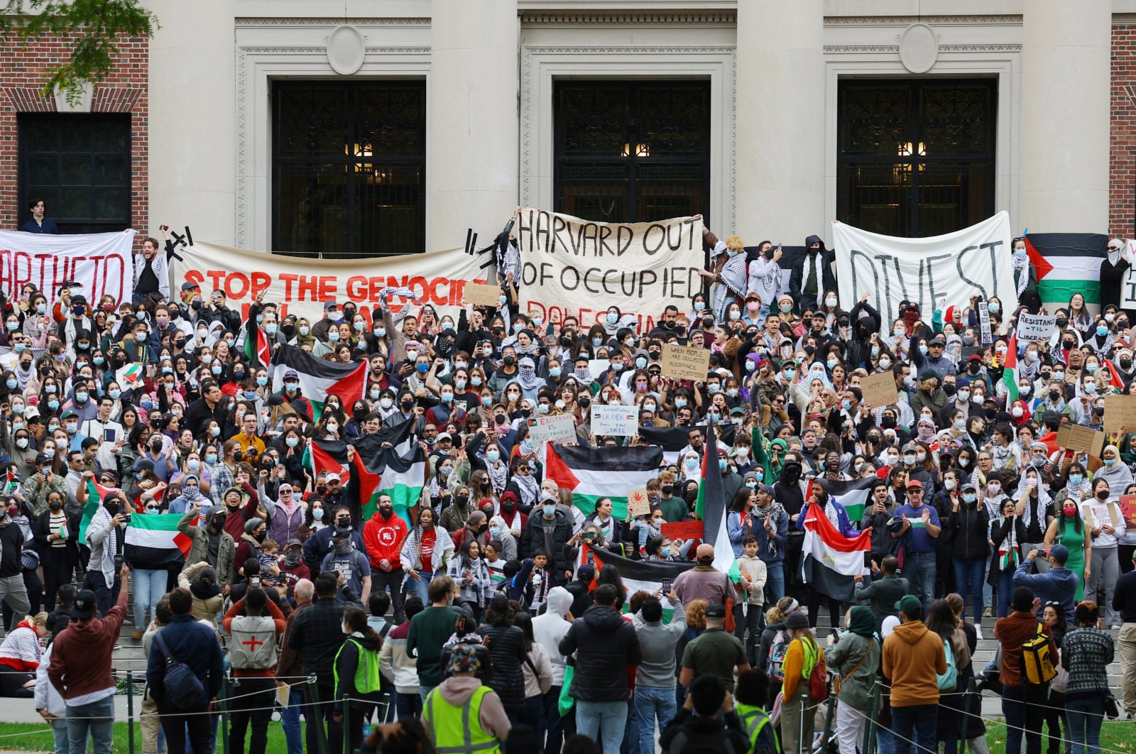 Demonstrators take part in an &quot;Emergency Rally: Stand with Palestinians Under Siege in Gaza,&quot; at Harvard University in Cambridge, Massachusetts, U.S., Oct. 14, 2023. (Reuters Photo)