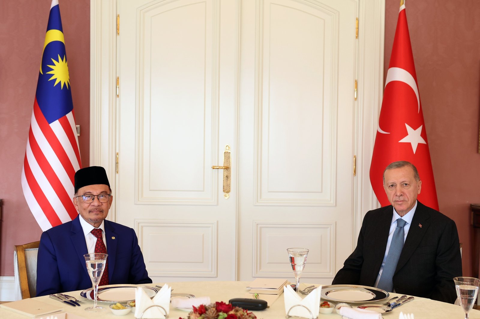 President Recep Tayyip Erdoğan receives Malaysian Prime Minister Anwar Ibrahim in Istanbul, Türkiye, Oct. 22, 2023 (IHA Photo)
