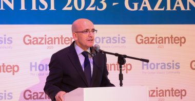 Treasury and Finance Minister Mehmet Şimşek speaks during the Horasis Global Meeting in Gaziantep province, southeastern Türkiye, Oct. 22, 2023. (IHA Photo)