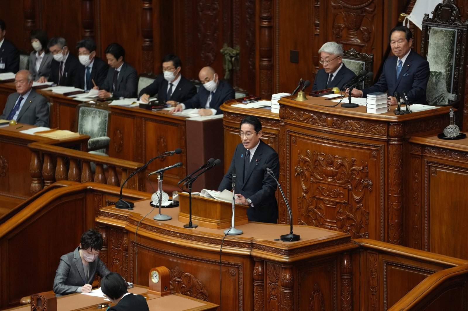Japanese Prime Minister Fumio Kishida delivers his policy speech at the Lower House in Tokyo, Japan, Oct. 23, 2023. (EPA Photo)