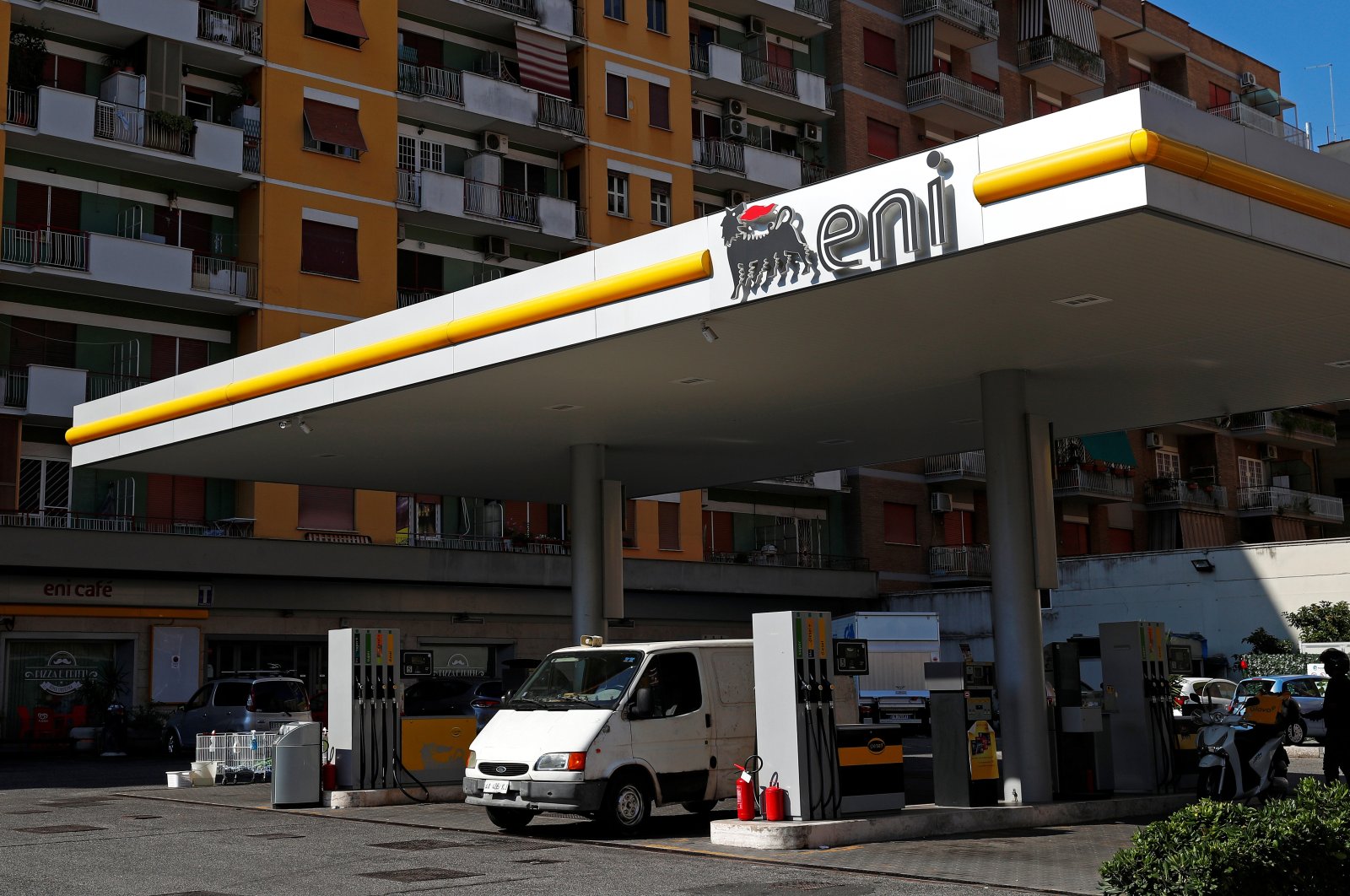 The logo of Italian energy company Eni is seen at a gas station in Rome, Italy, Aug. 16, 2018. (Reuters Photo)