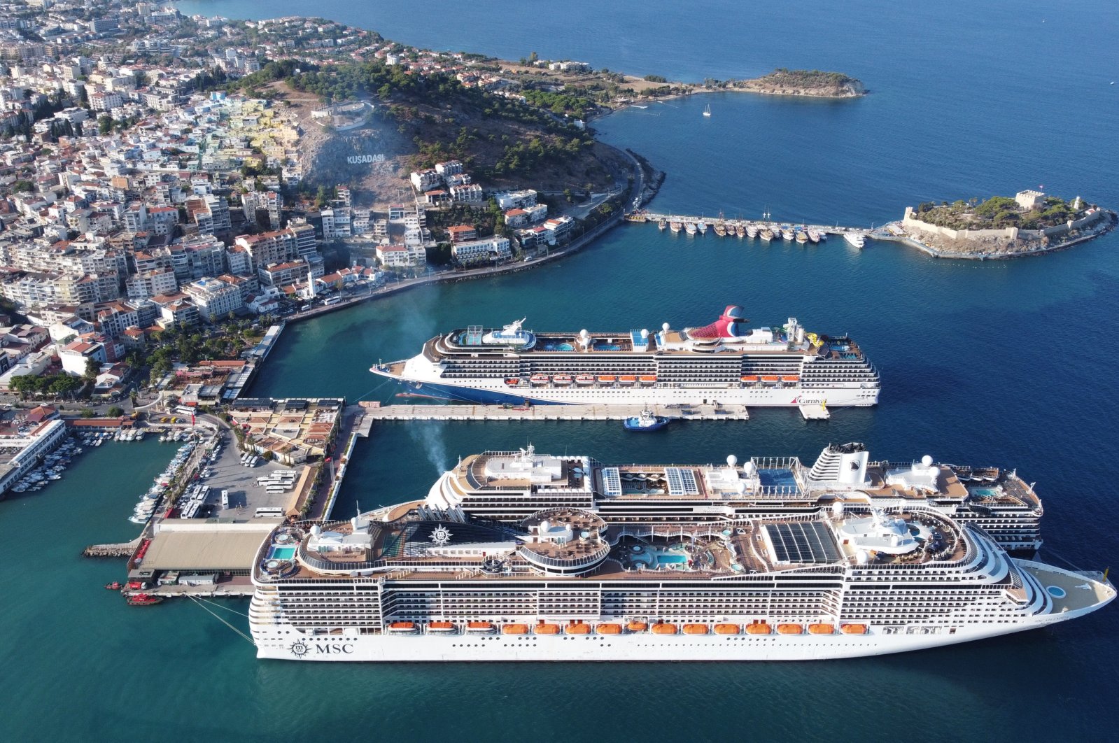 Cruise ships are docked at the Kuşadası Port in Aydın, western Türkiye, Oct. 12, 2023. (AA Photo)